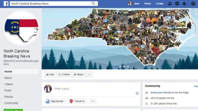 North Carolina Facebook page labelled fake news